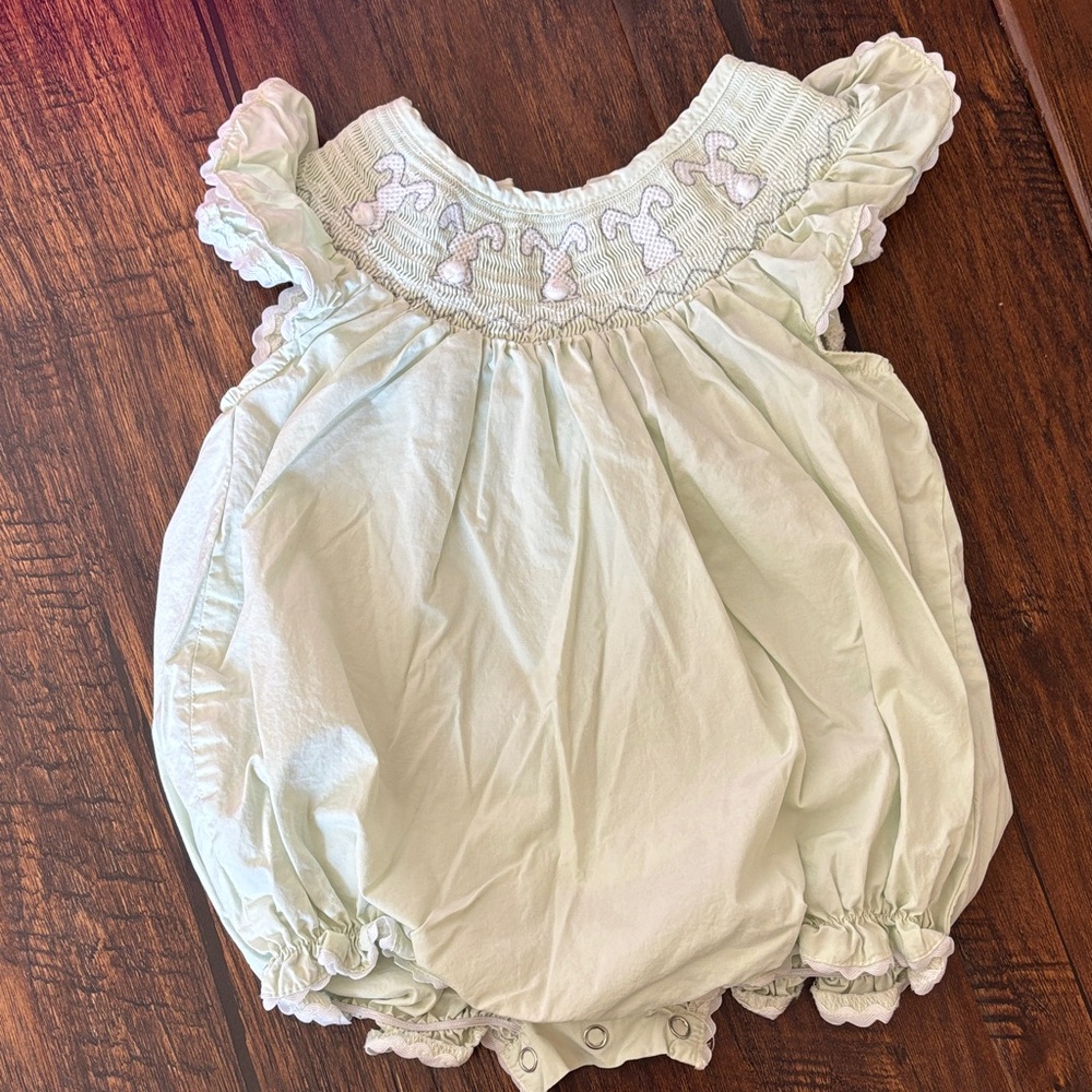 Light Green Baby Romper with Embroidered Detail